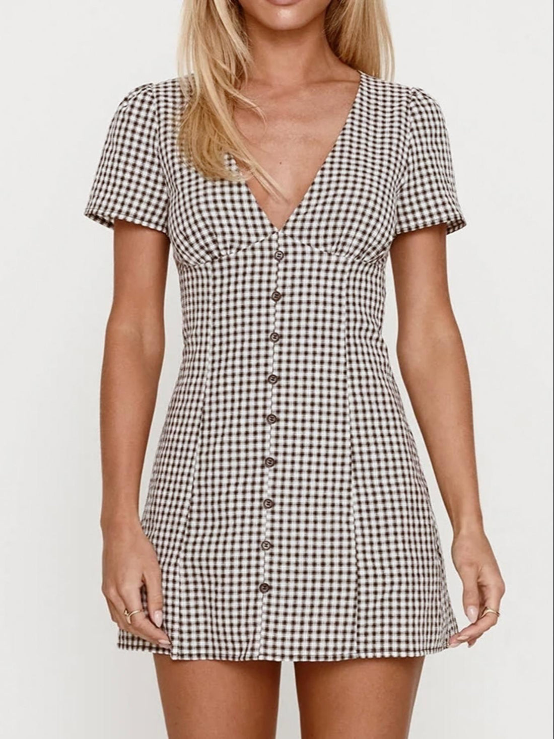 Anouk mini-robe vichy boutonnée col V