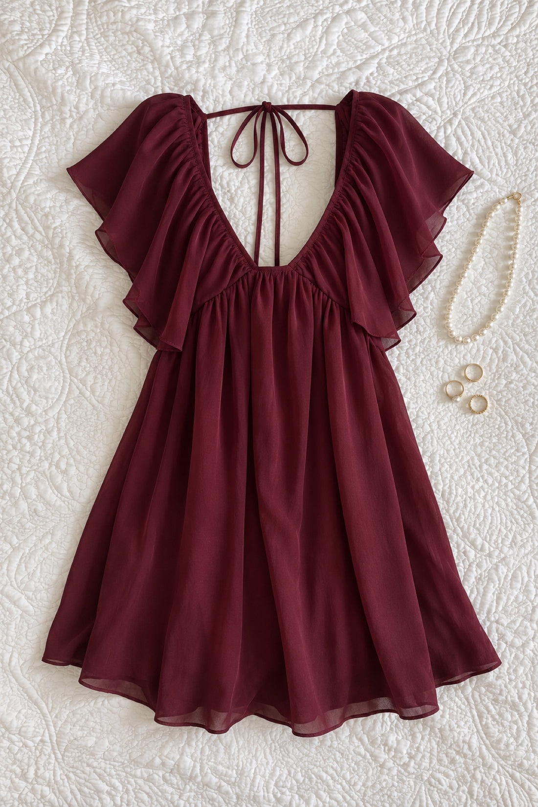 Colombe mini-robe mousseline dos nu à volants