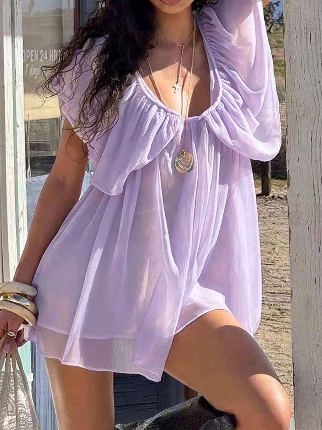 Colombe mini-robe mousseline dos nu à volants