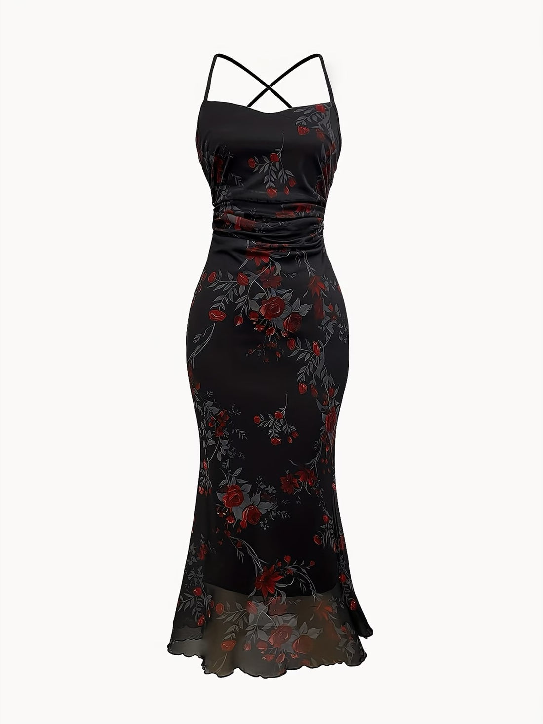 Roseline — Robe longue sirène imprimé roses