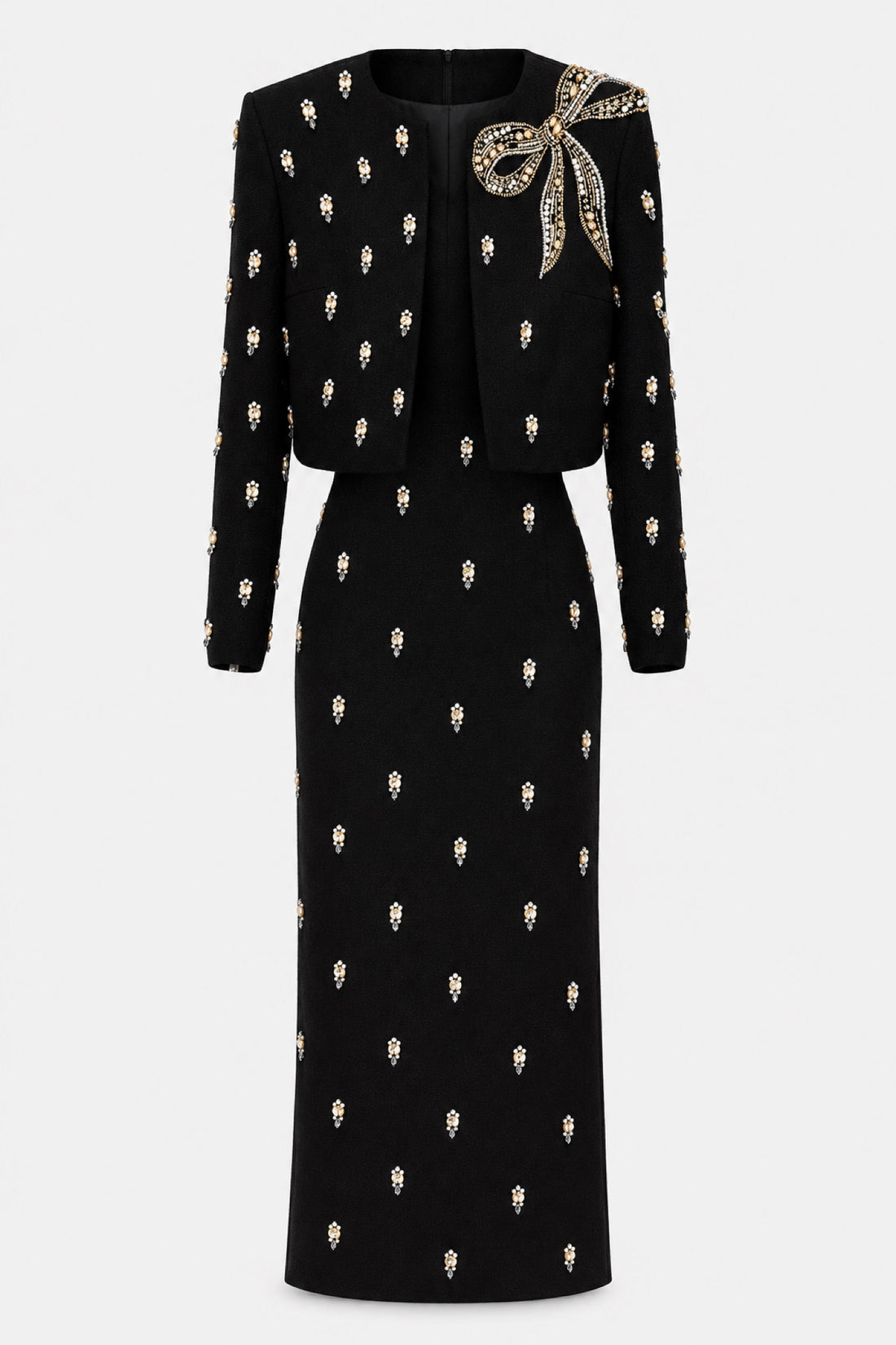 Gabrielle — Ensemble veste à nœud bijou et robe longue