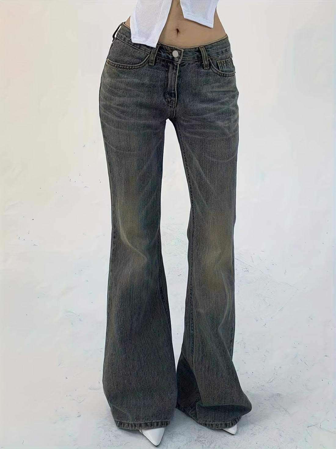 Garance — Jean flare taille basse délavé vintage