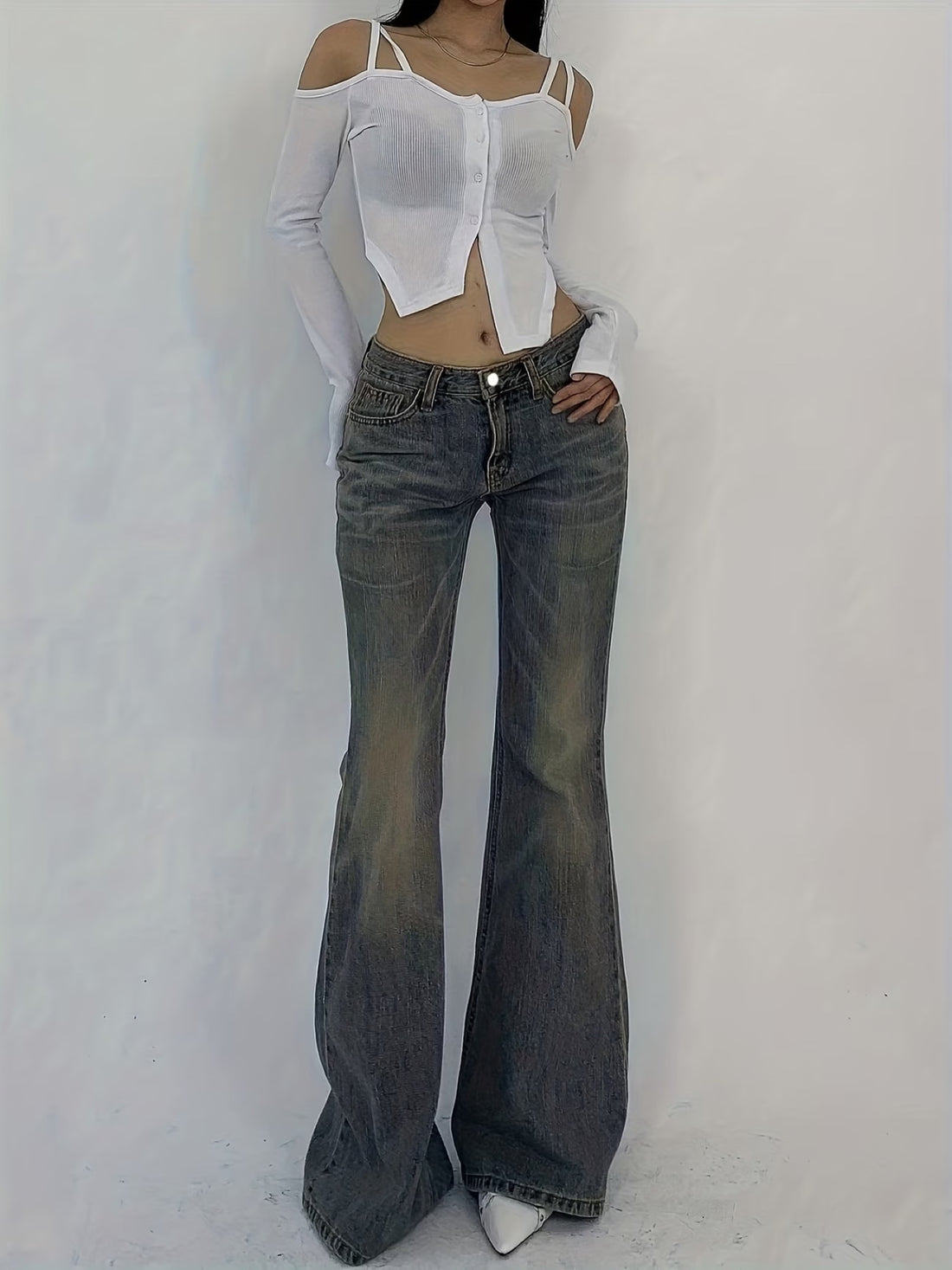 Garance — Jean flare taille basse délavé vintage