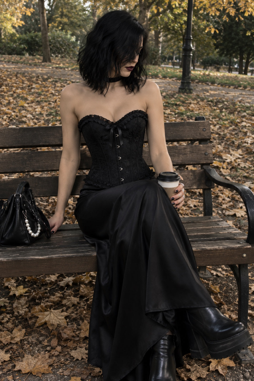 Hécate — Corset bustier en brocart à lacer