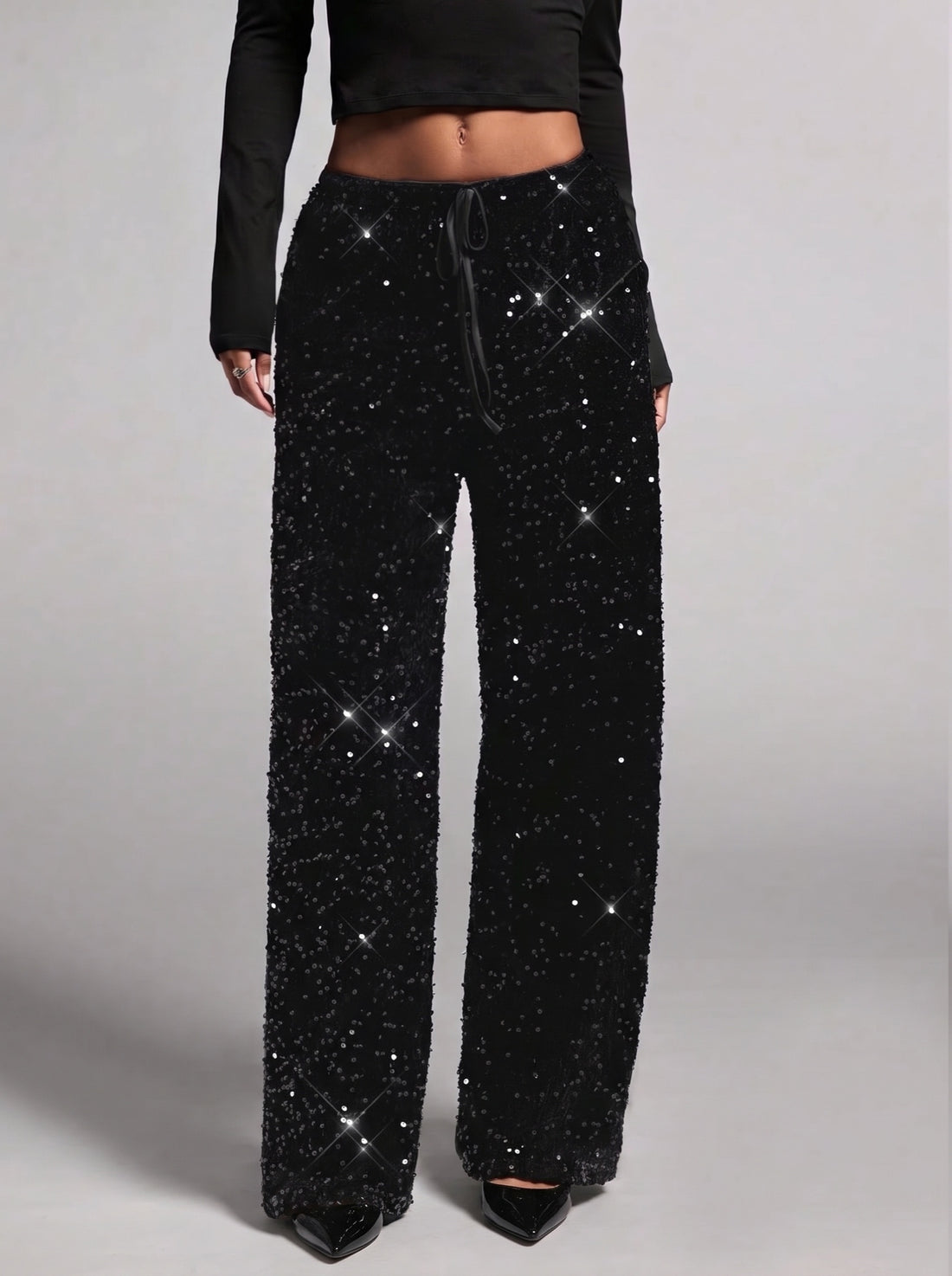 Joséphine — Pantalon large à sequins et nœud