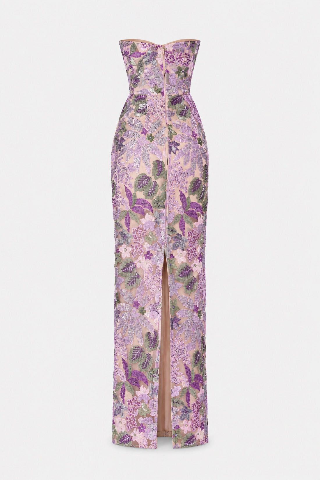 Lilas — Robe bustier brodée de fleurs à sequins