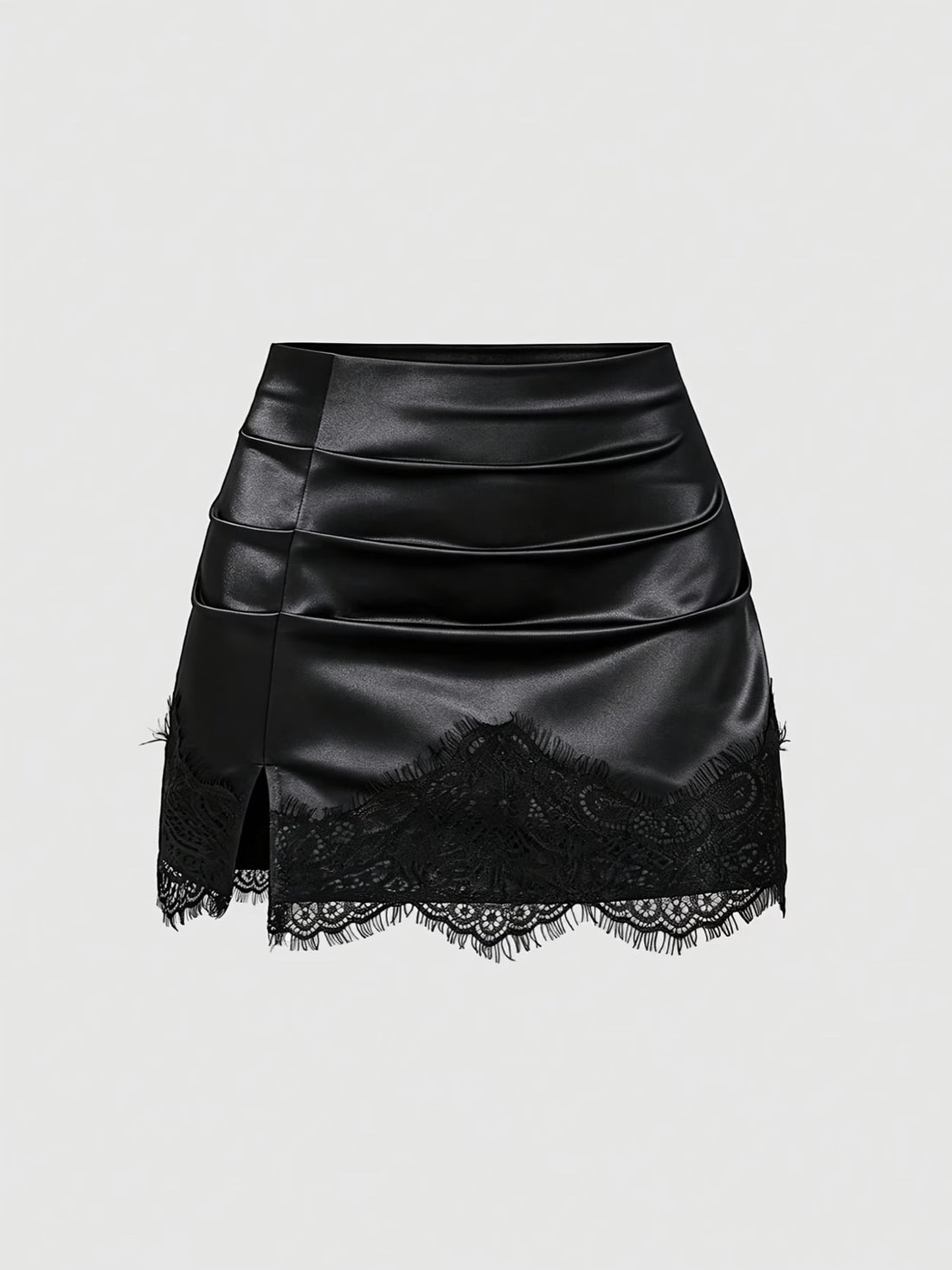 Liliane — Mini-jupe satin bordure dentelle