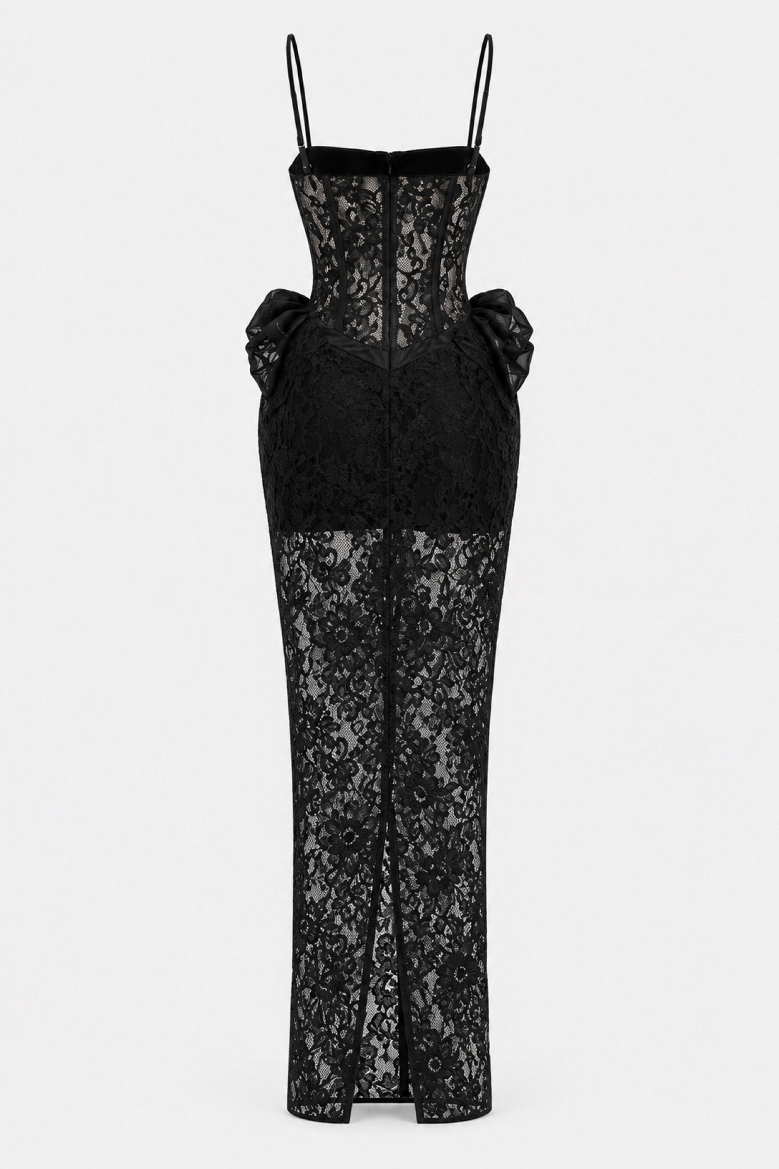 Mélodie — Robe longue dentelle, bonnets velours et nœuds