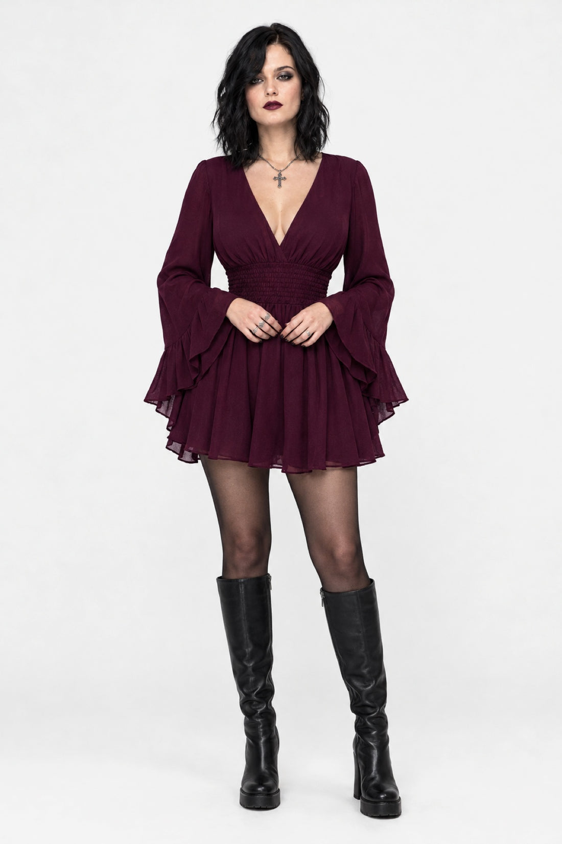 Perséphone — Mini-robe gothique manches cloche