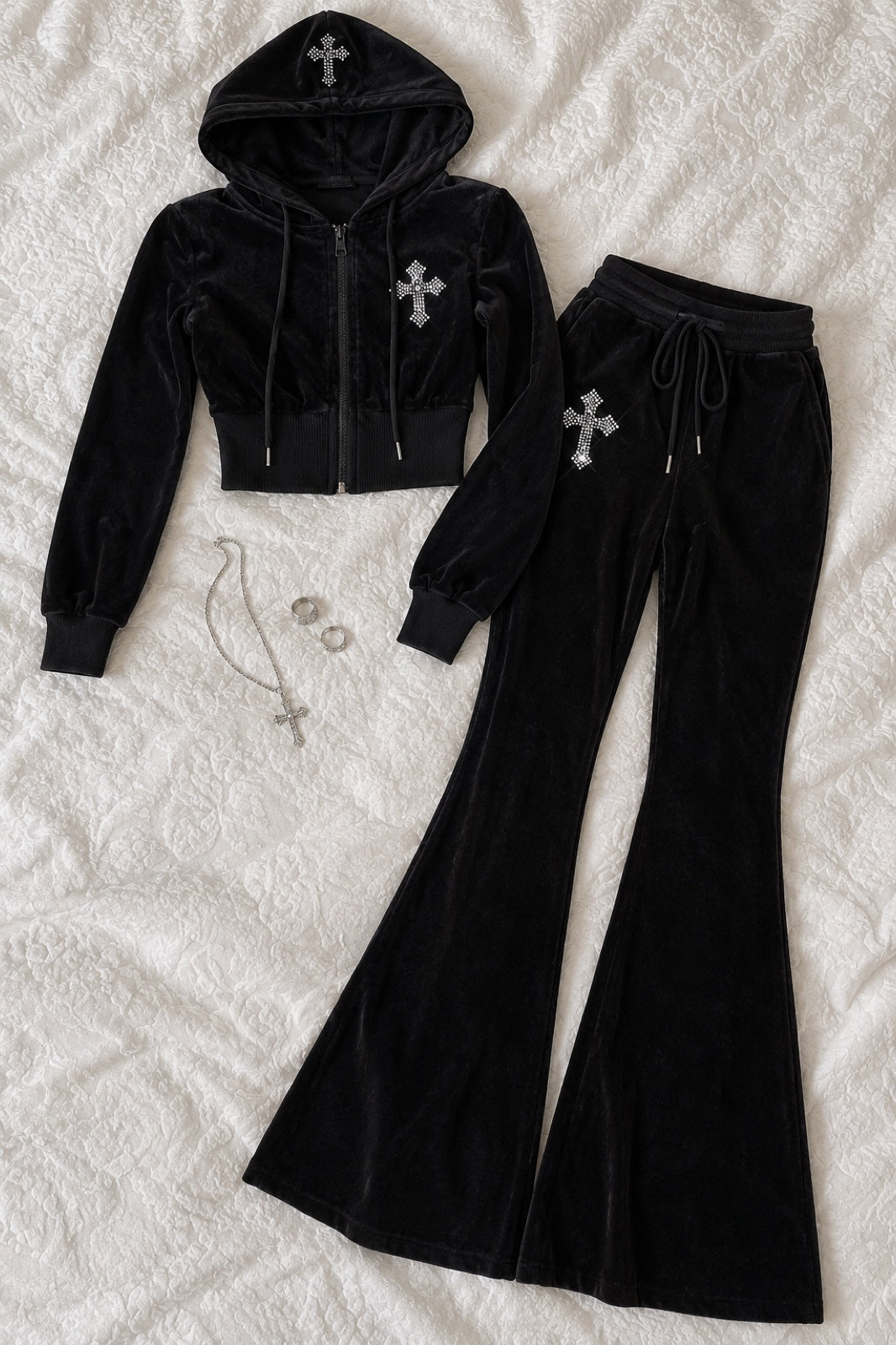 Rosaire — Ensemble velours croix strass