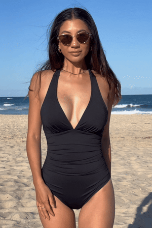 Maillot 1 Pièce Sculptant Col V — Halter Effet Gainant