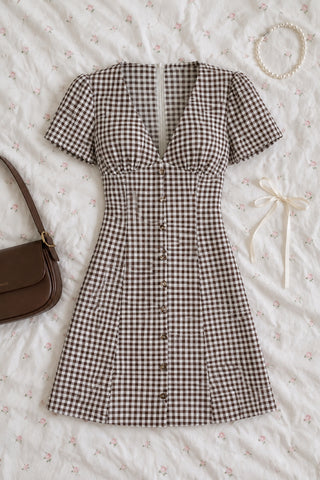 Anouk mini-robe vichy boutonnée col V