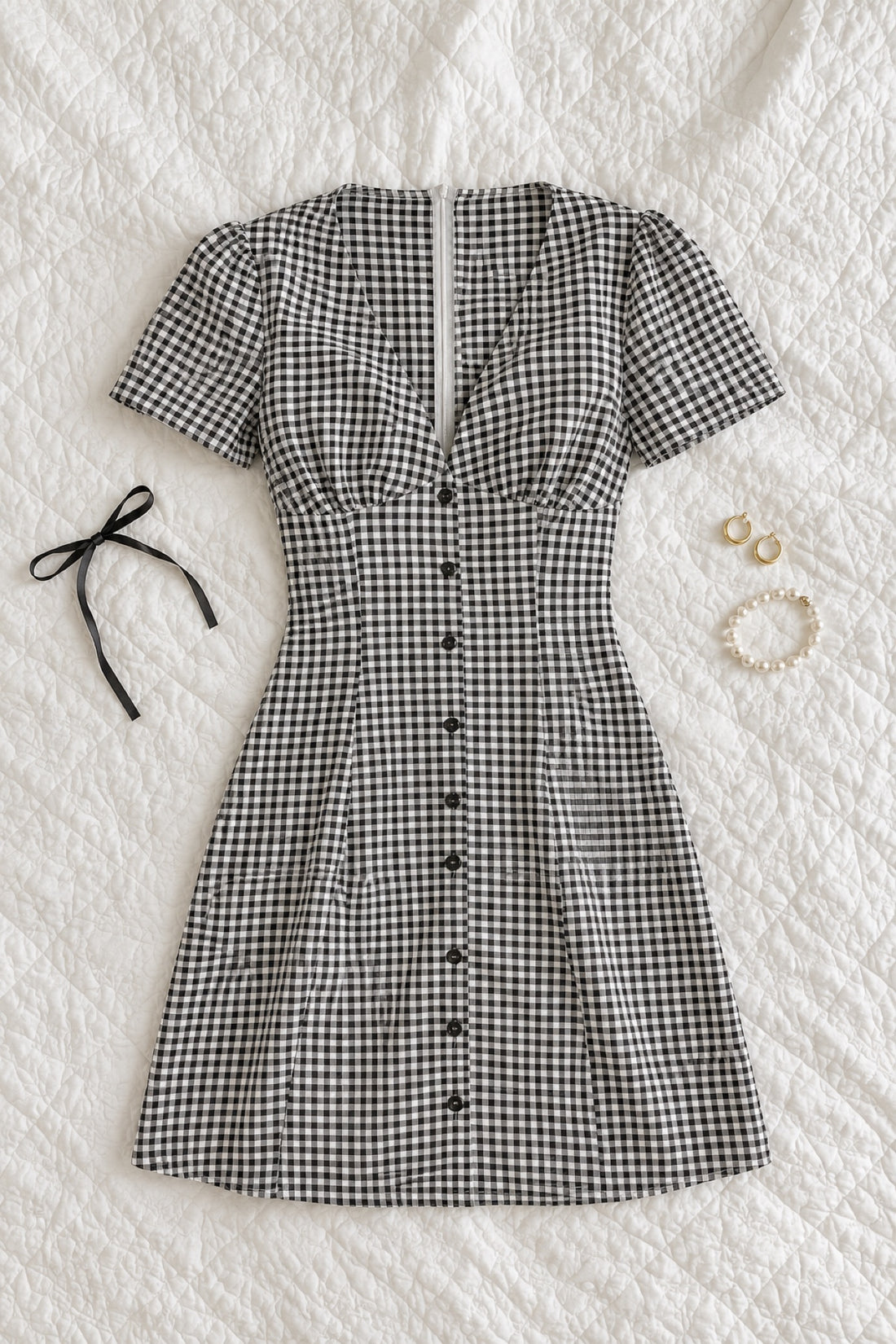 Anouk mini-robe vichy boutonnée col V