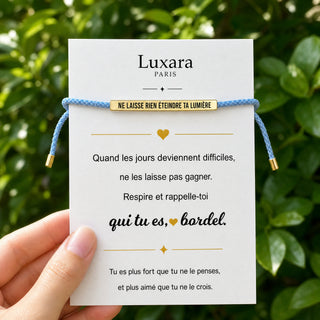 Bracelet Ne laisse rien éteindre ta lumière – Bleu ciel & Or