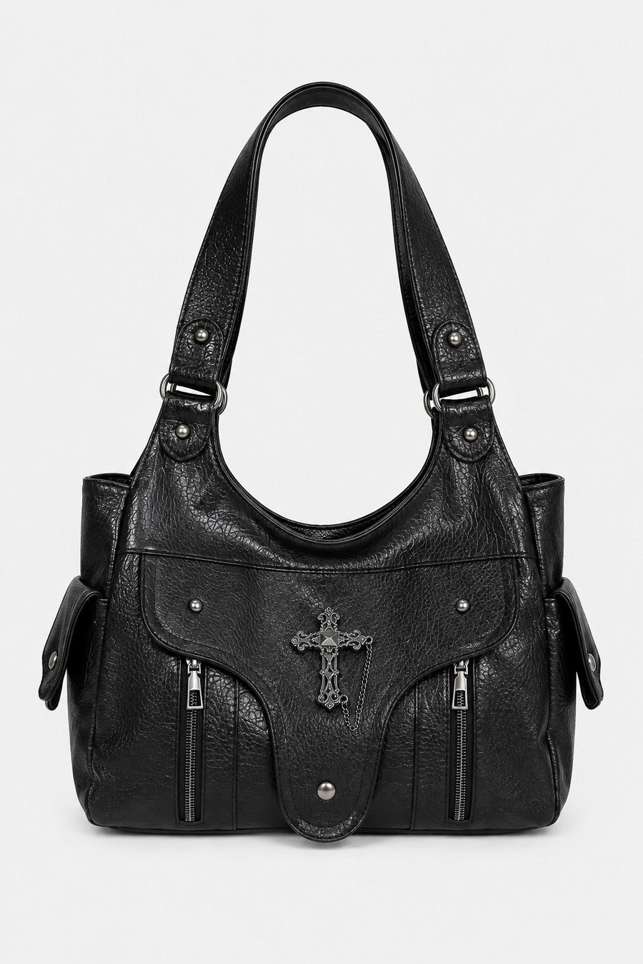 Chapelle — Faux Leather Shoulder Bag with Cross