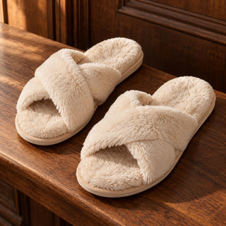 Chaussons Câline fausse fourrure croisée beige