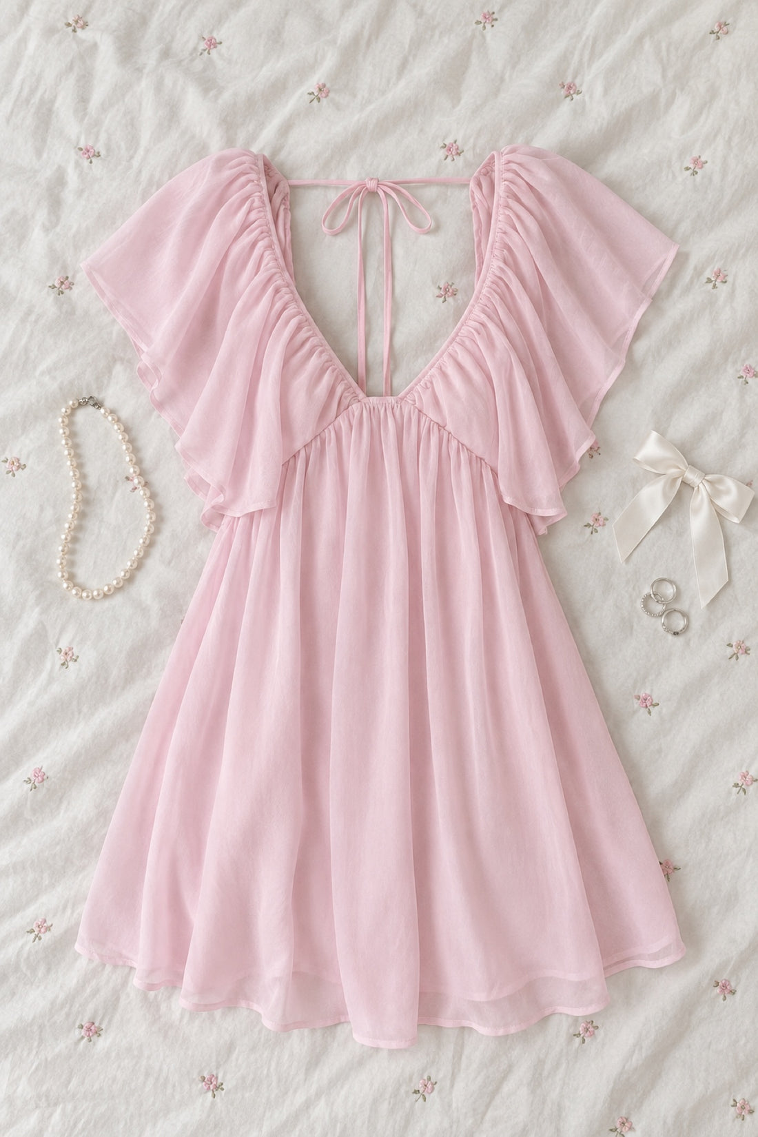 Colombe mini-robe mousseline dos nu à volants