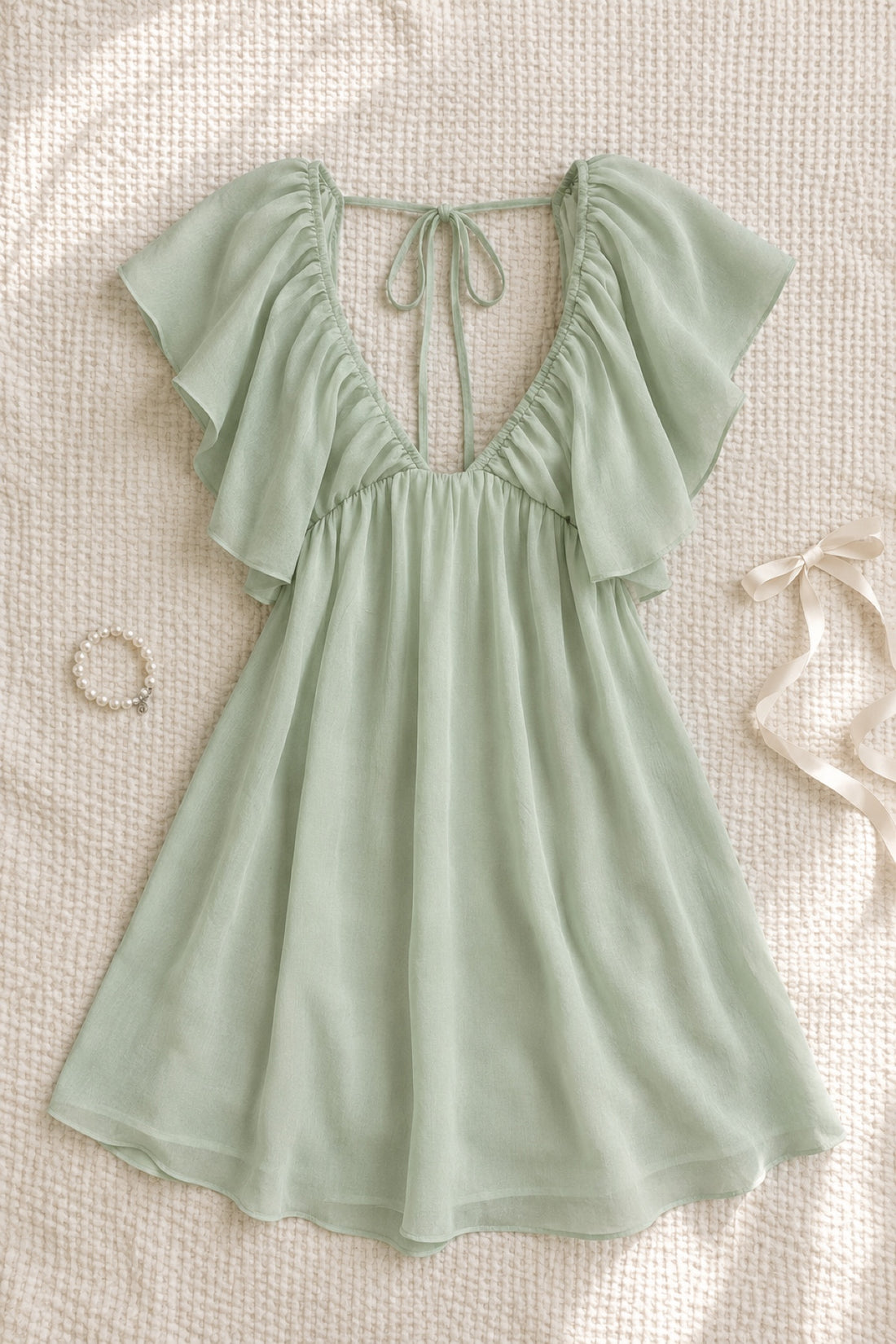 Colombe mini-robe mousseline dos nu à volants