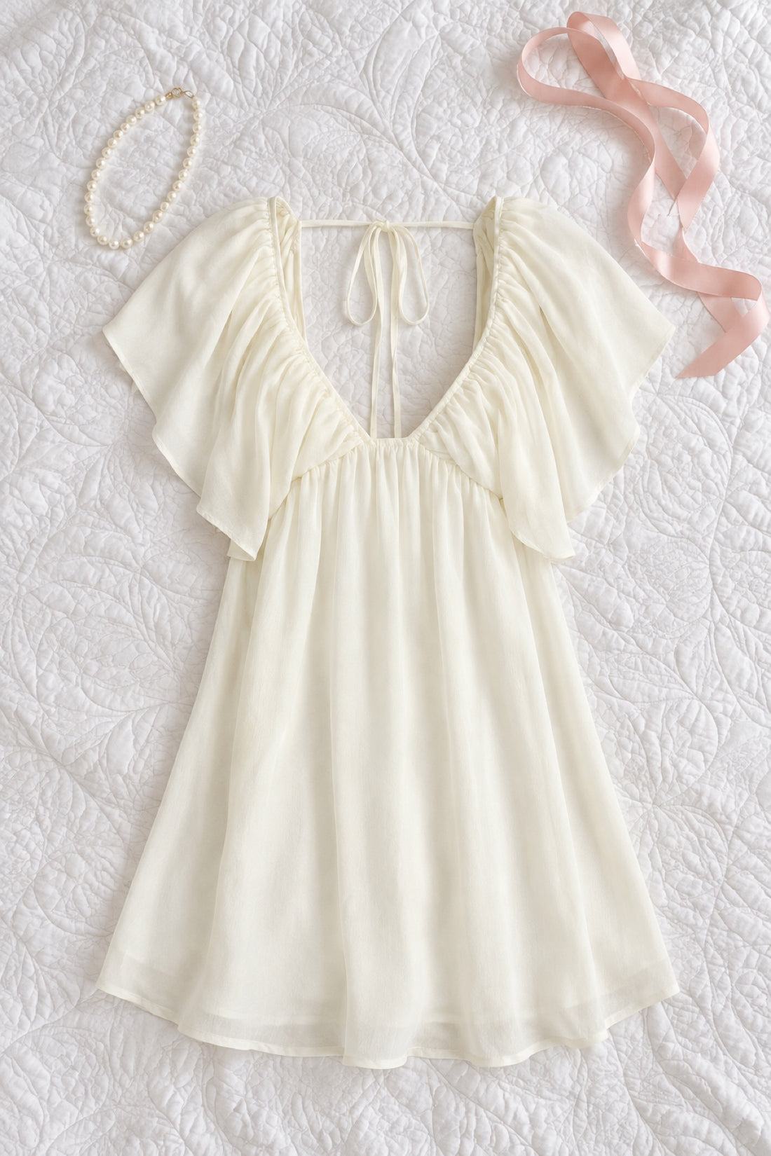Colombe mini-robe mousseline dos nu à volants