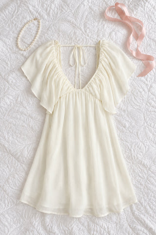 Colombe mini-robe mousseline dos nu à volants