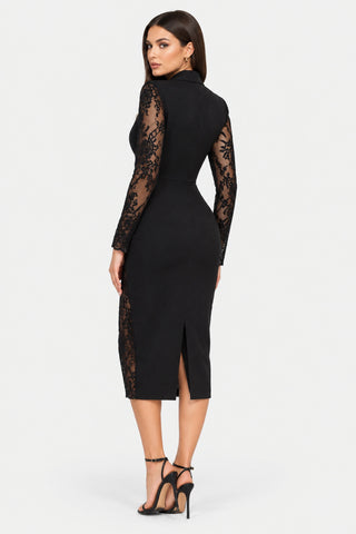 Diane — Robe blazer portefeuille manches dentelle