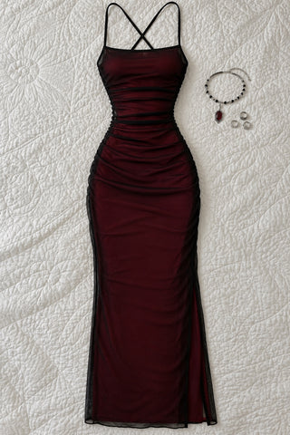 Élisabeth — Robe longue bordeaux voile noir