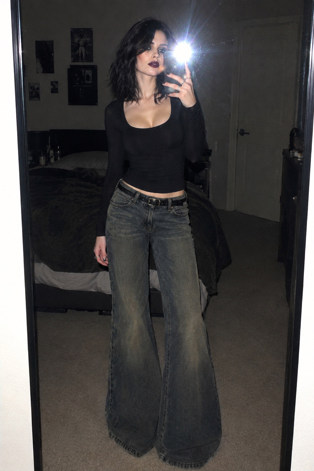 Garance — Jean flare taille basse délavé vintage