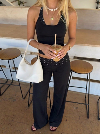 Solène — Pantalon Large à Ceinture Pois