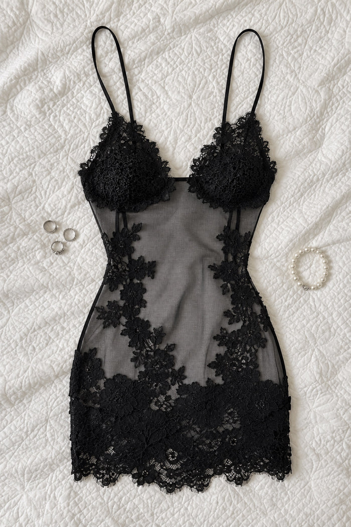 Lilou — Lace & Mesh Mini Dress