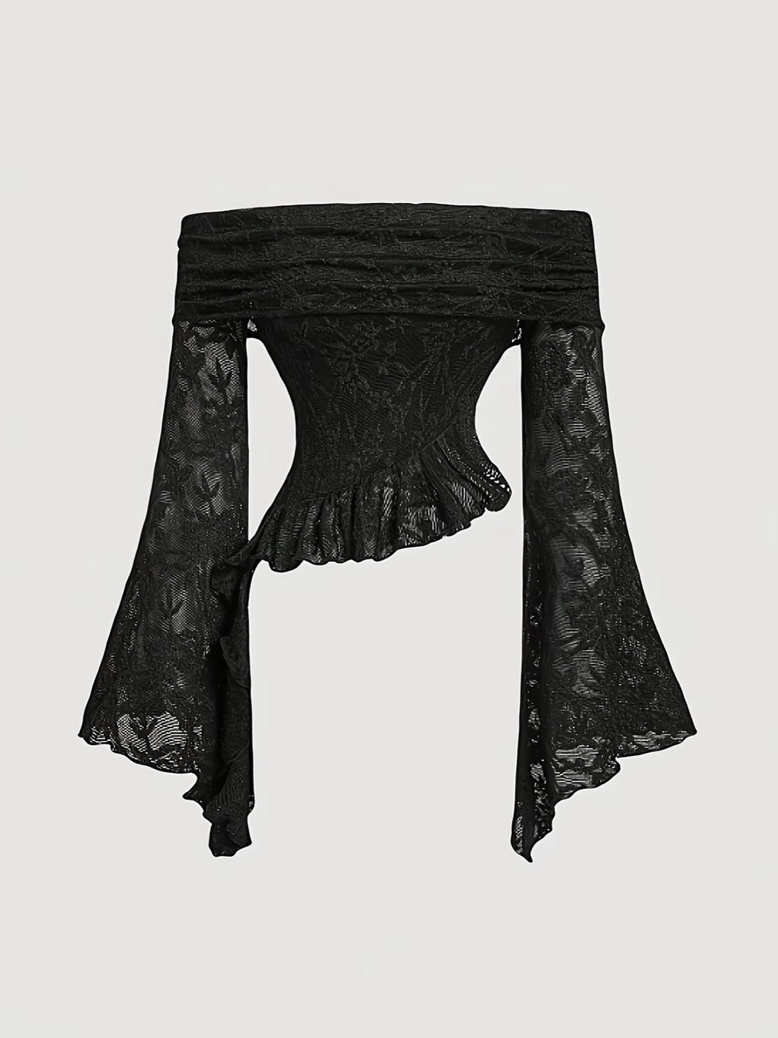 Mirabelle — Top bardot en dentelle manches évasées