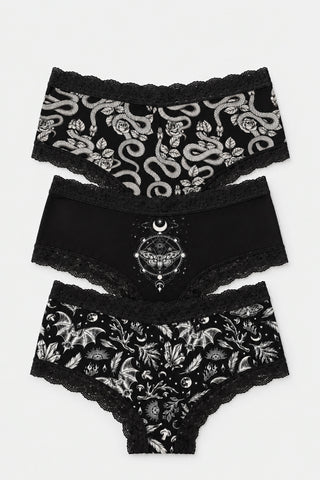 Nocturne — Pack de 3 culottes gothiques en dentelle