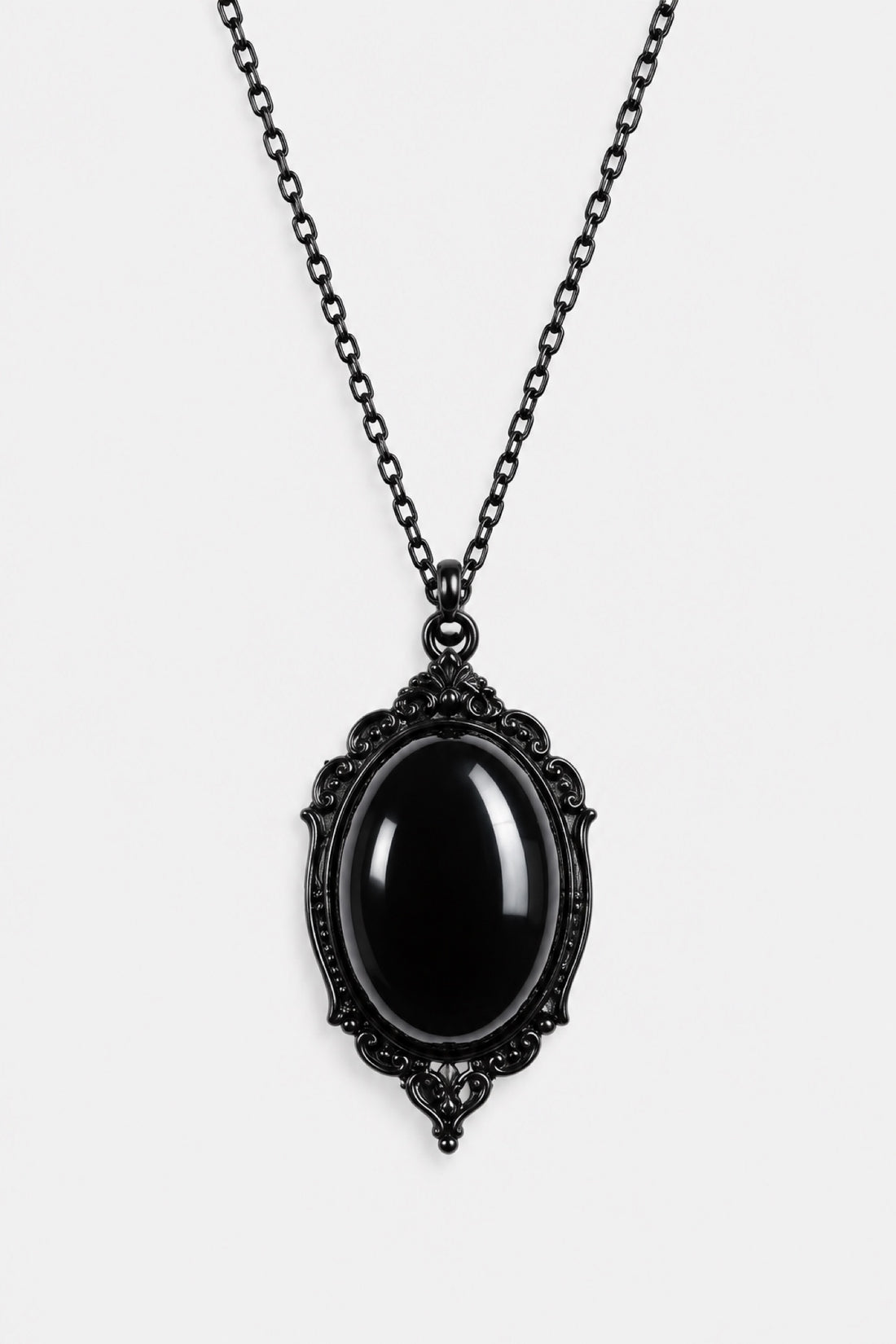 Opaline — Collier pendentif ovale noir ou rouge