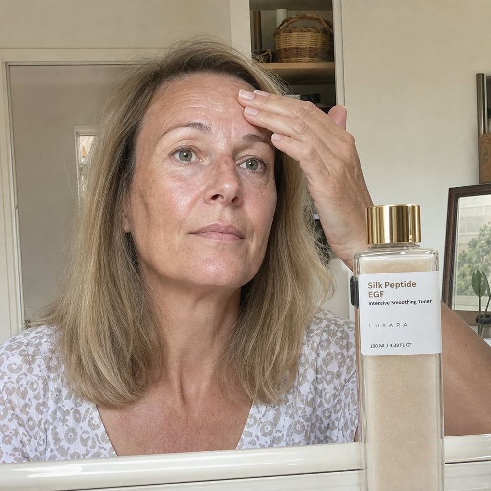 1. Elle lisse le front et les pattes d'oie