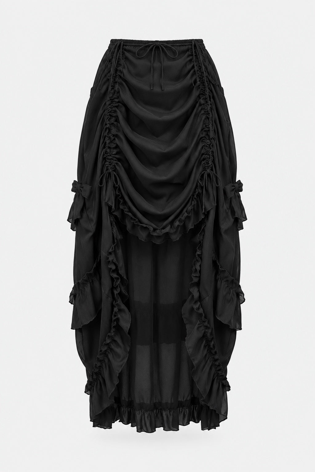 Selene — Jupe victorienne asymétrique à volants Noir