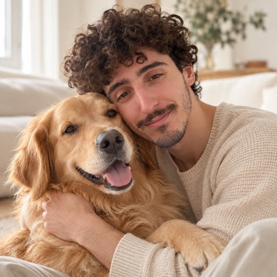 Théo, founder of Luxara, with his dog